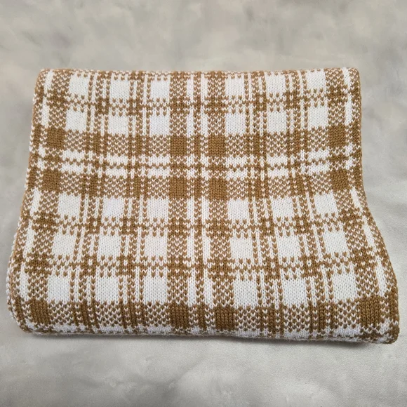 Timberland Buffalo Plaid Knit Scarf Cozy Logo Checkered Tan Cream Cozy OS - Picture 4 of 7